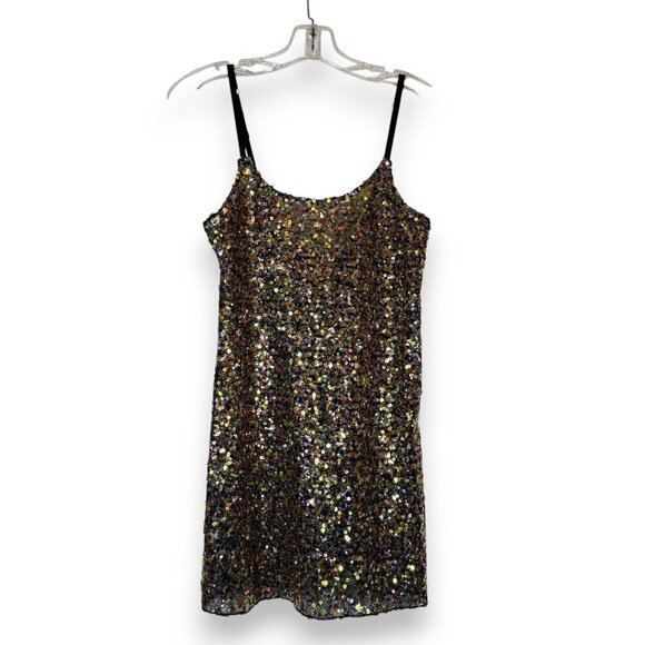 Free People Sequin Mini Slip Dress Gold Black Party Cocktail Small - Picture 11 of 11
